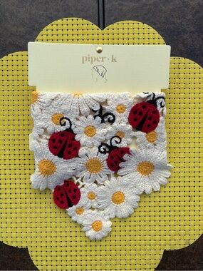 Piper-K Crochet Daisy & Ladybug Hair Scarf- White, Red & Yellow